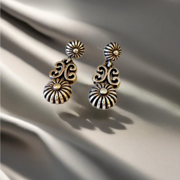 Vintage Brighton Telluride Silverplated Flower Scroll Dangle Drop Post Earrings. - Picture 2 of 5